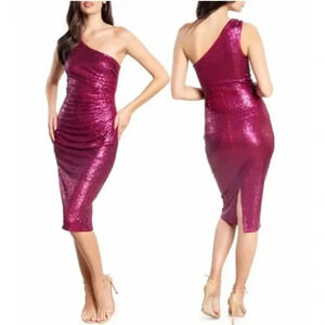 NEW Dress the Population Martine Sequin One-Shoulder Dress
